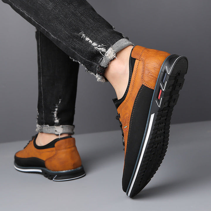 Mens Loafers Lace-Up Leather Contrast Stitching