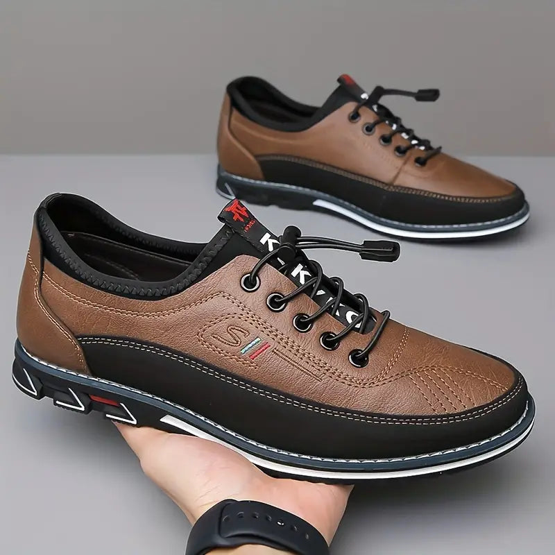 Mens Loafers Lace-Up Leather Contrast Stitching