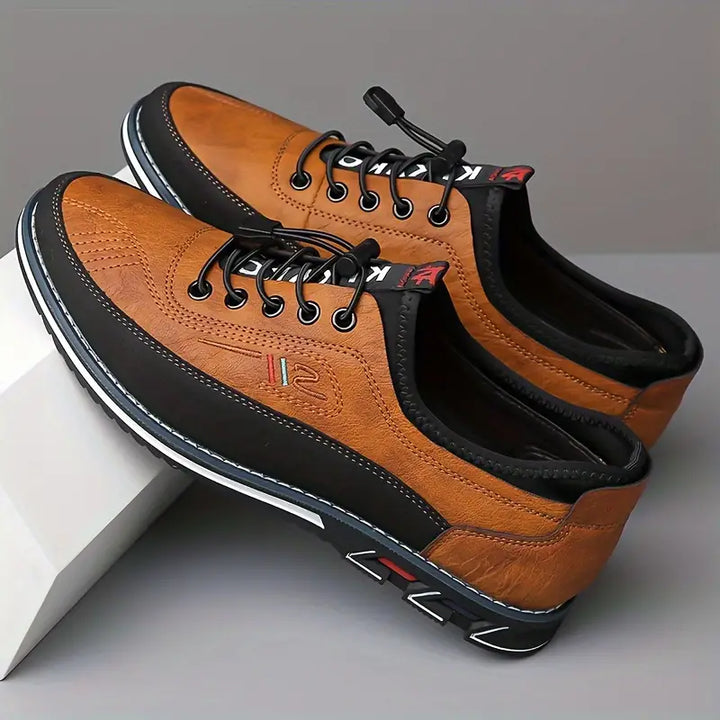 Mens Loafers Lace-Up Leather Contrast Stitching