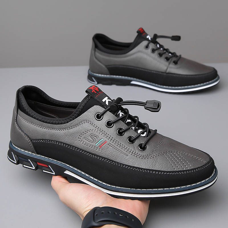 Mens Loafers Lace-Up Leather Contrast Stitching