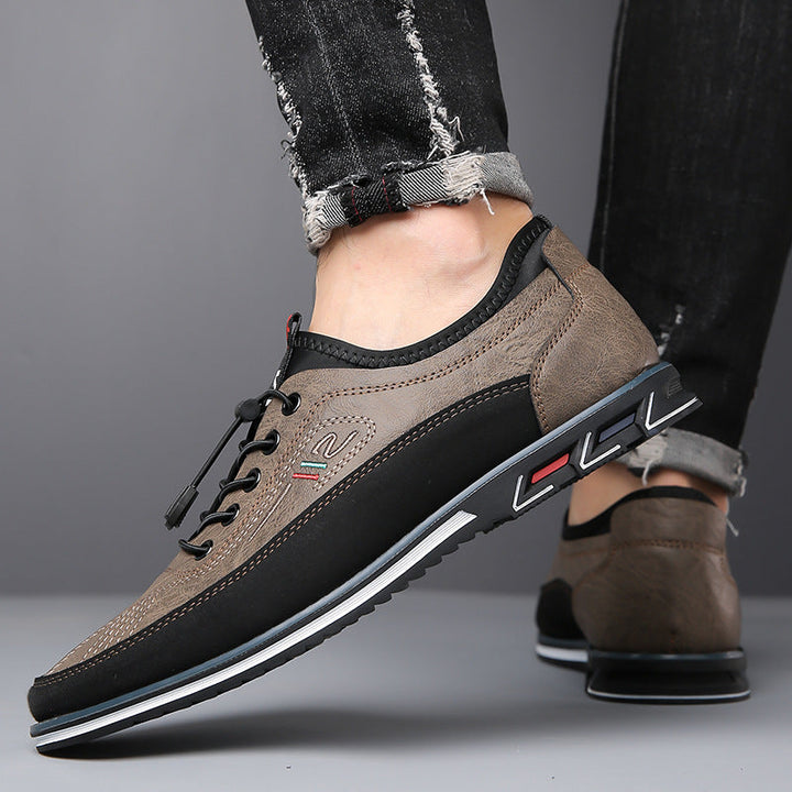 Mens Loafers Lace-Up Leather Contrast Stitching