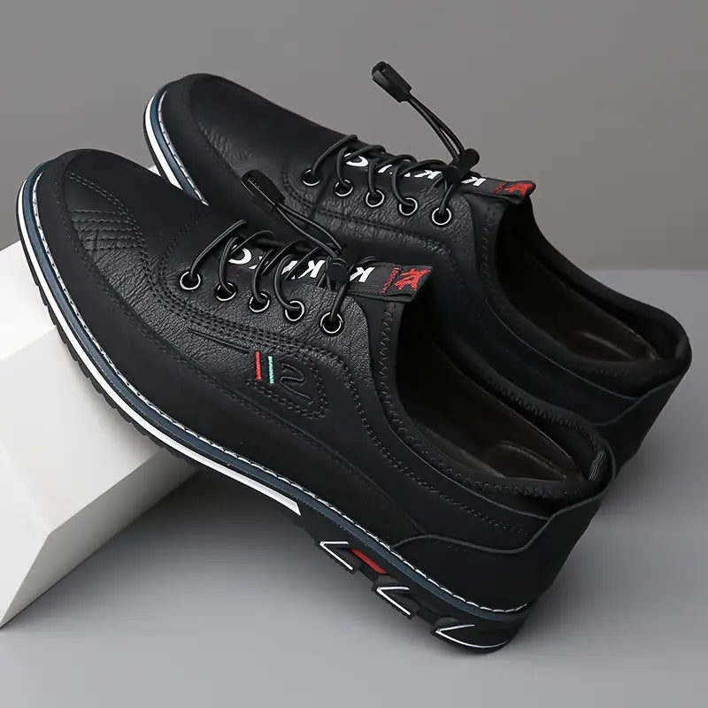 Mens Loafers Lace-Up Leather Contrast Stitching