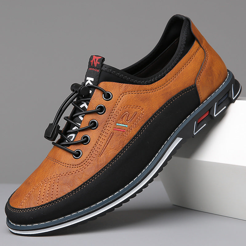 Mens Loafers Lace-Up Leather Contrast Stitching