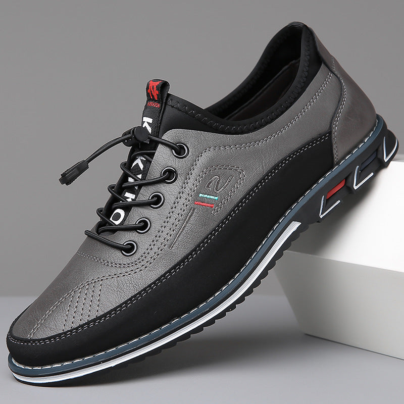 Mens Loafers Lace-Up Leather Contrast Stitching