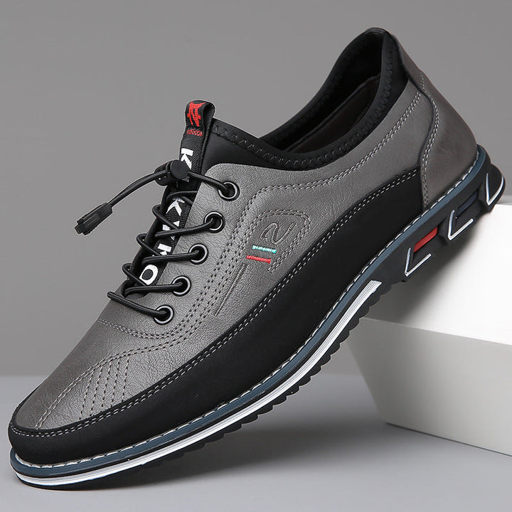 Mens Loafers Lace-Up Leather Contrast Stitching