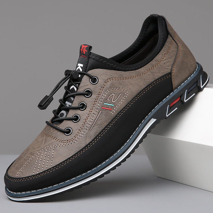 Mens Loafers Lace-Up Leather Contrast Stitching - BritishMode