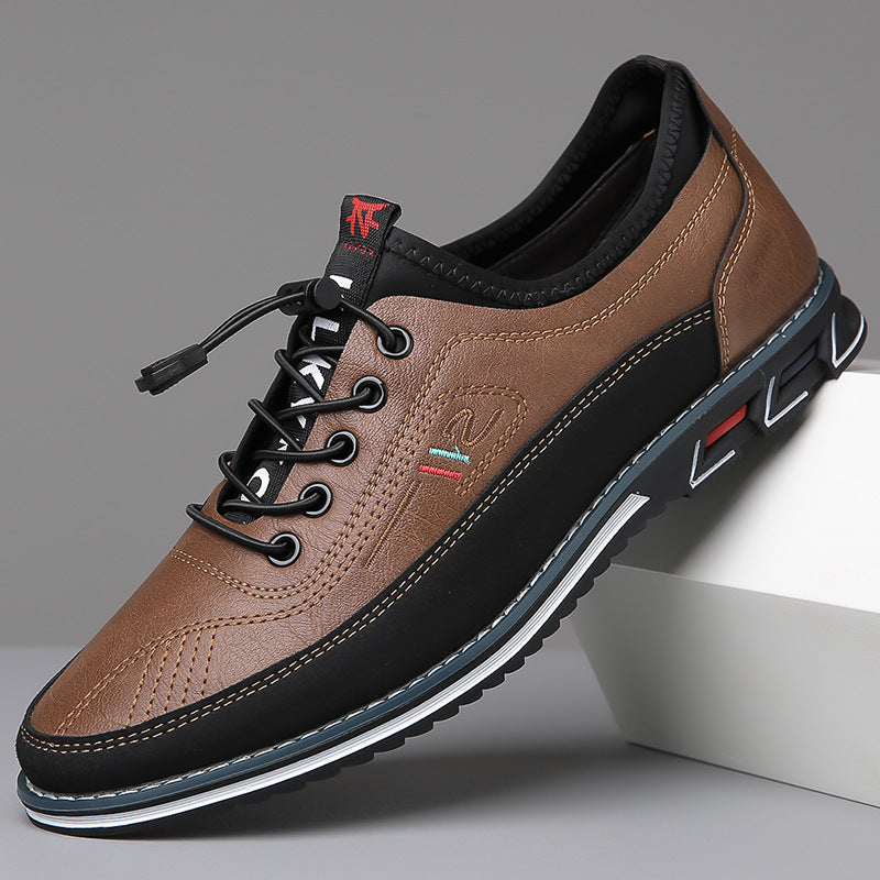 Mens Loafers Lace-Up Leather Contrast Stitching
