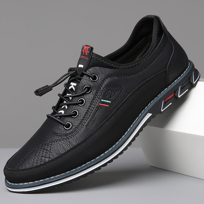 Mens Loafers Lace-Up Leather Contrast Stitching
