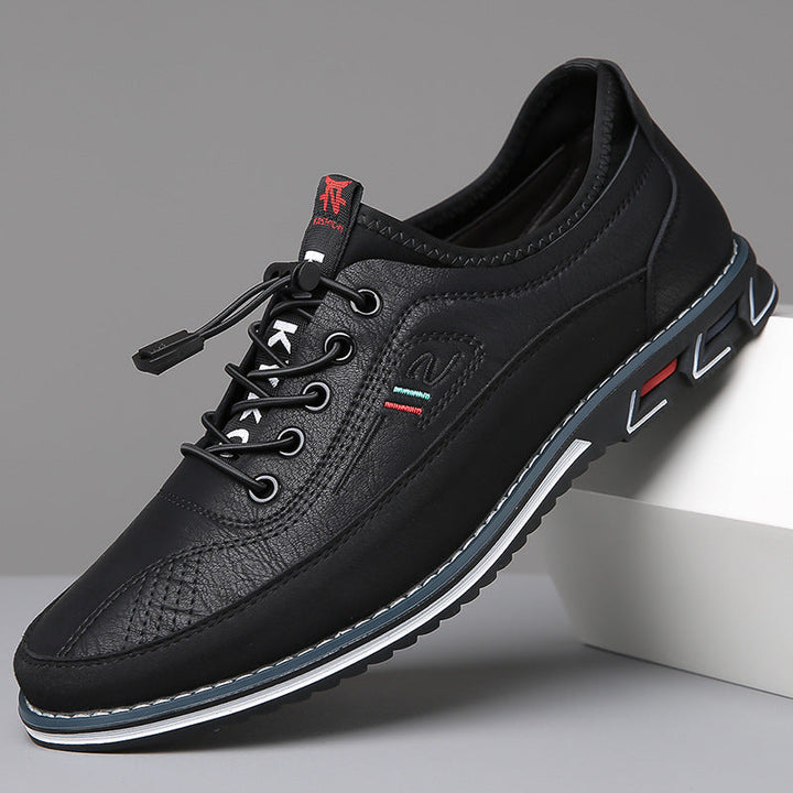 Mens Loafers Lace-Up Leather Contrast Stitching