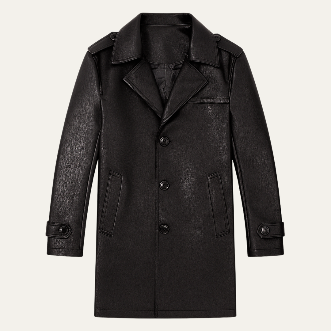 Mens Leather Trench Coat Smart Business Fit - BritishMode
