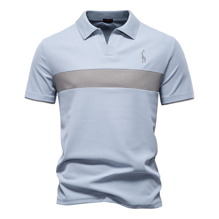 Mens Short Sleeve Polo Shirt with Striped Trim Classic Fit