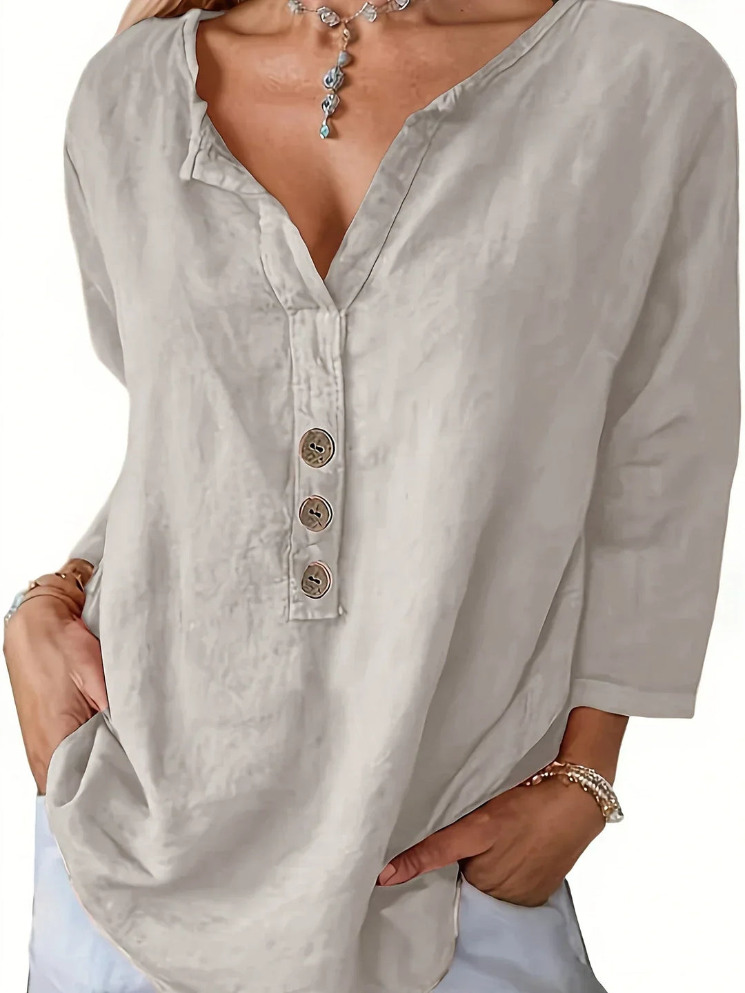 Womens Casual Blouse Cotton and Linen Relaxed Fit