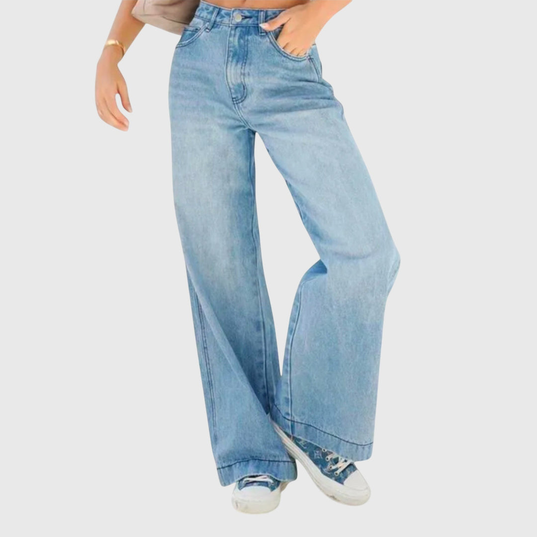 Womens High-Waist Wide-Leg Denim Jeans Relaxed Fit - BritishMode