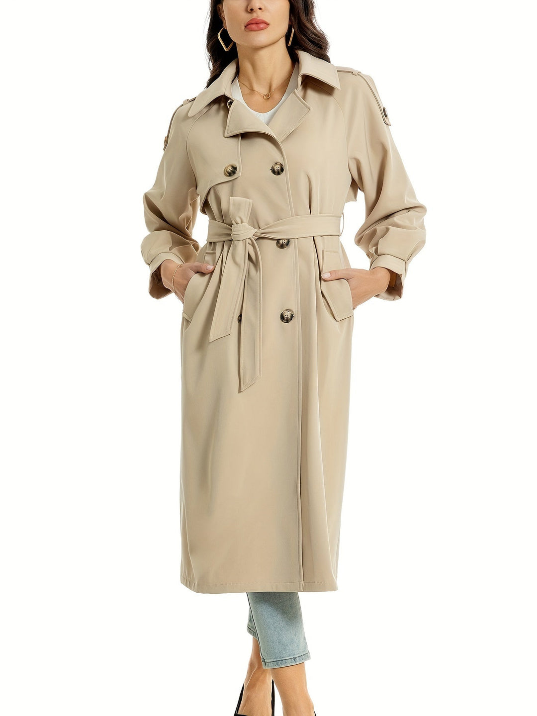 Womens Long Coat Double Breasted Classic Style - BritishMode