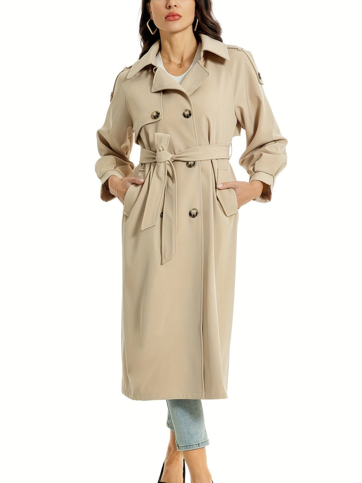 Womens Long Coat Double Breasted Classic Style - BritishMode