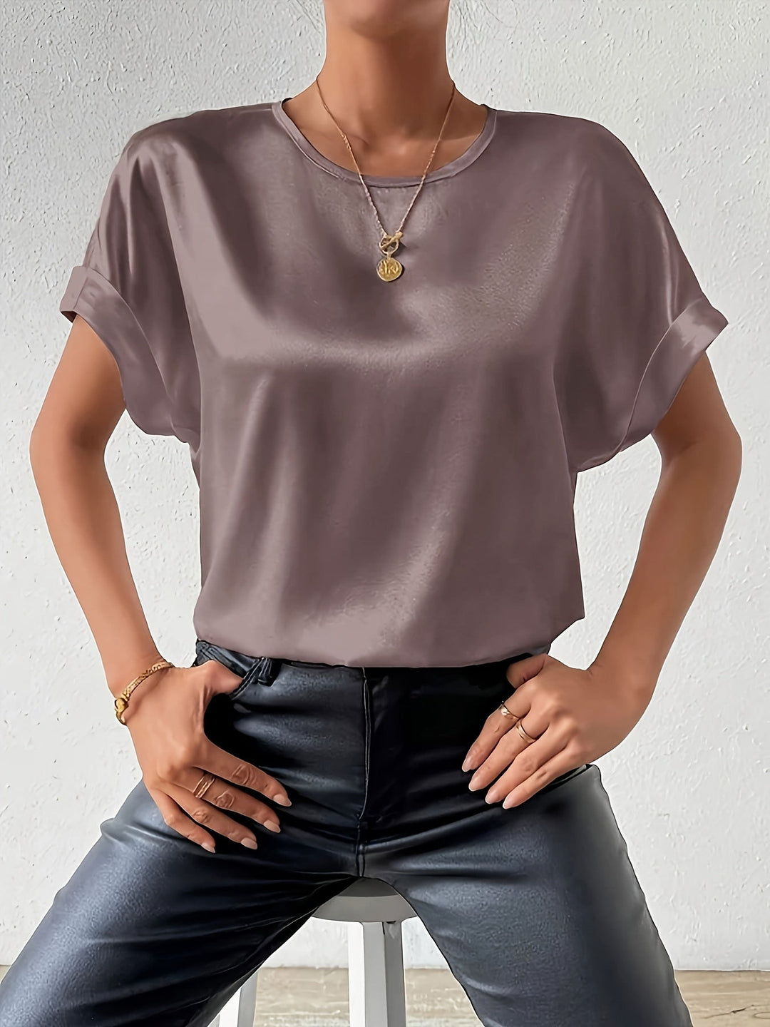 Womens Summer Blouse Linen-Like Fabric Loose Fit Elegant Style