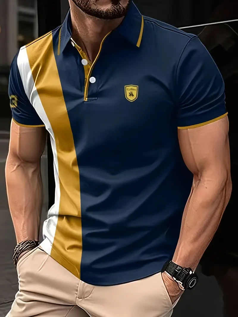 Mens Casual Short Sleeve Shirt Color Block - BritishMode