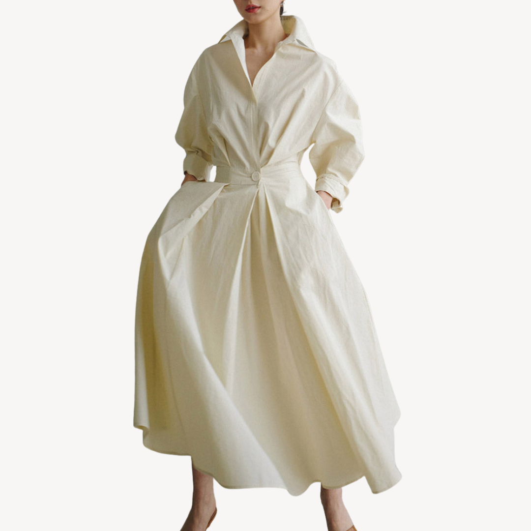 Womens Shirt Dress Cotton Linen Blend Relaxed Fit - BritishMode