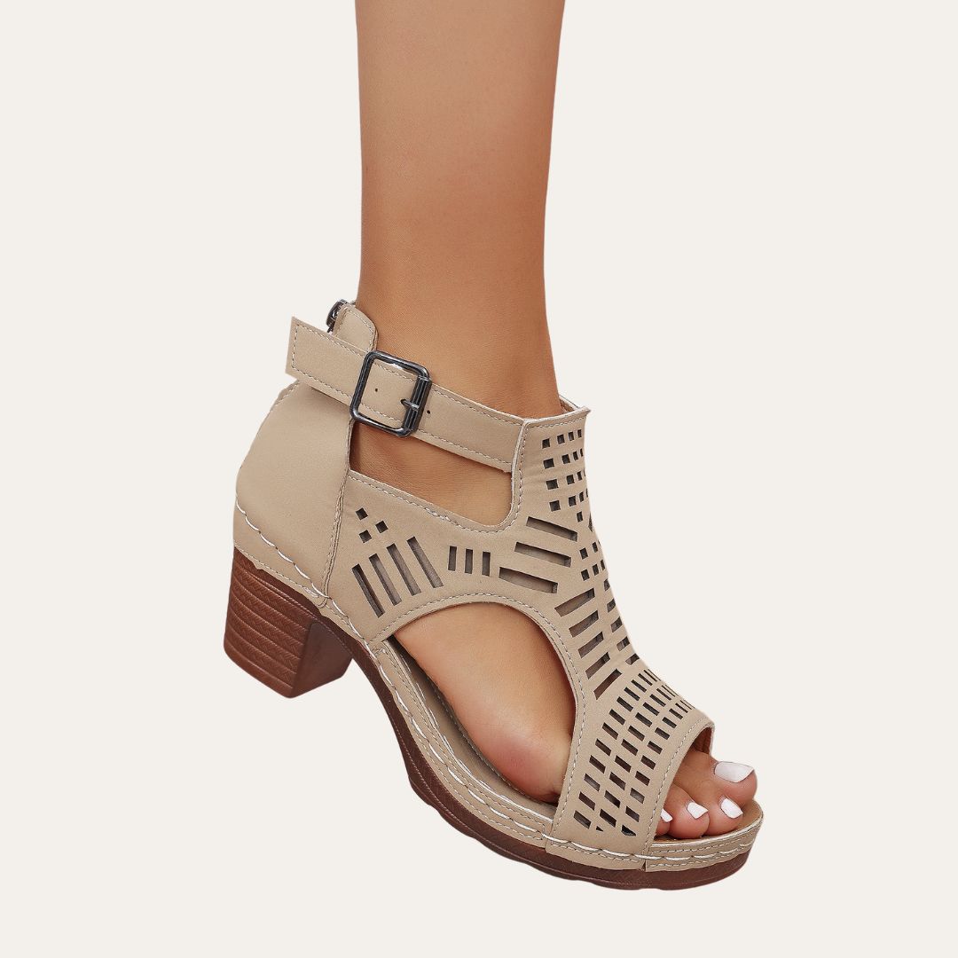 Womens Wedge Sandals Leather Cutout Design