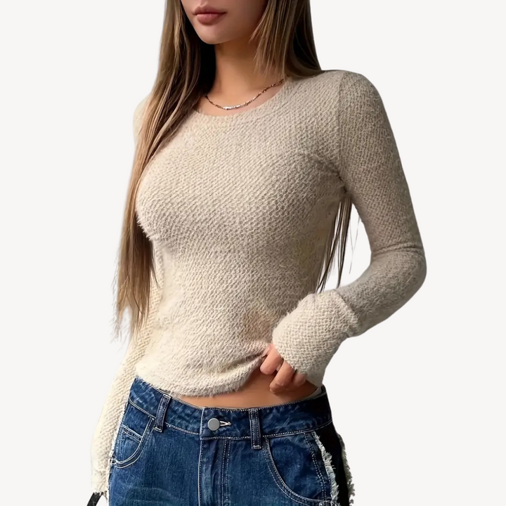 Womens Ribbed Long Sleeve Top Slim Fit - BritishMode