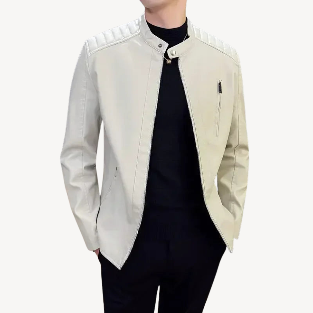 Mens Leather Biker Jacket Zip-Up Casual Fit - BritishMode