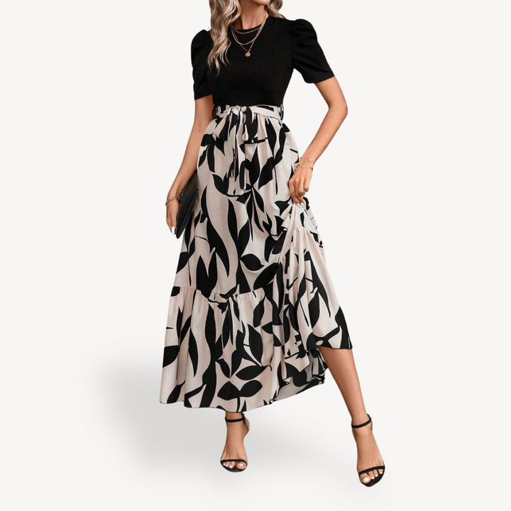 Womens Casual Maxi Dress Short Sleeve Belted Fit - BritishMode