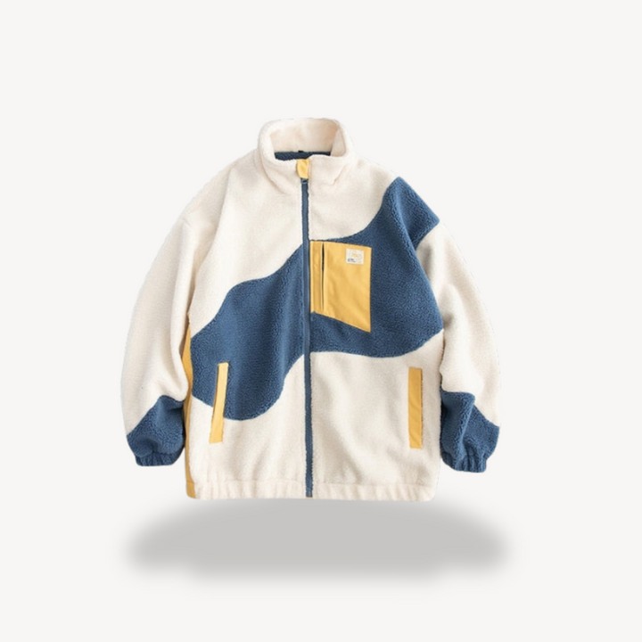 Mens Fleece Zip-Up Jacket Colorblock Design - BritishMode