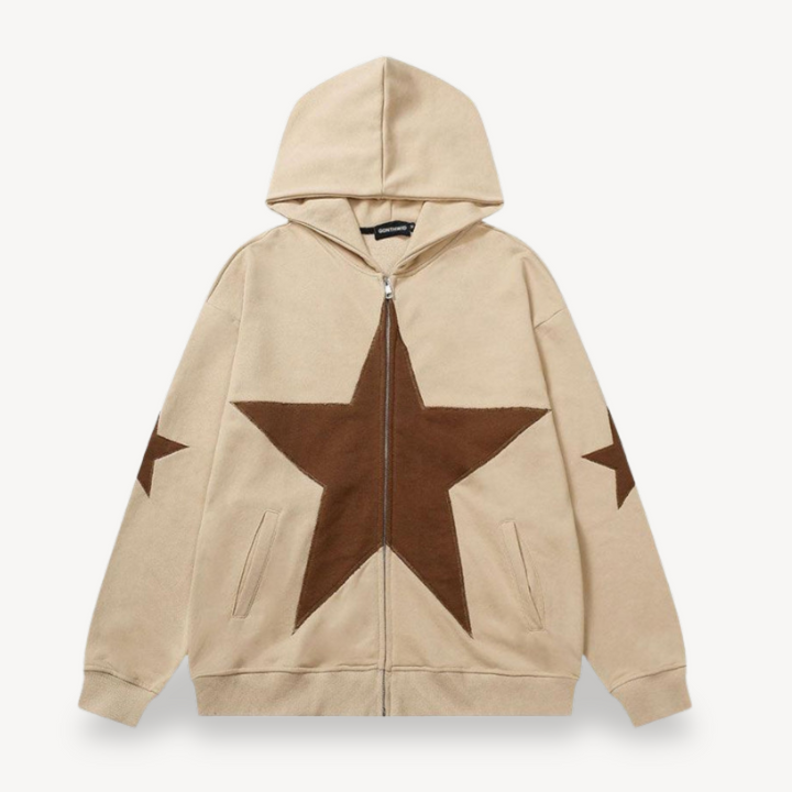 Mens Zip-Up Hoodie with Star Pattern Regular Fit - BritishMode