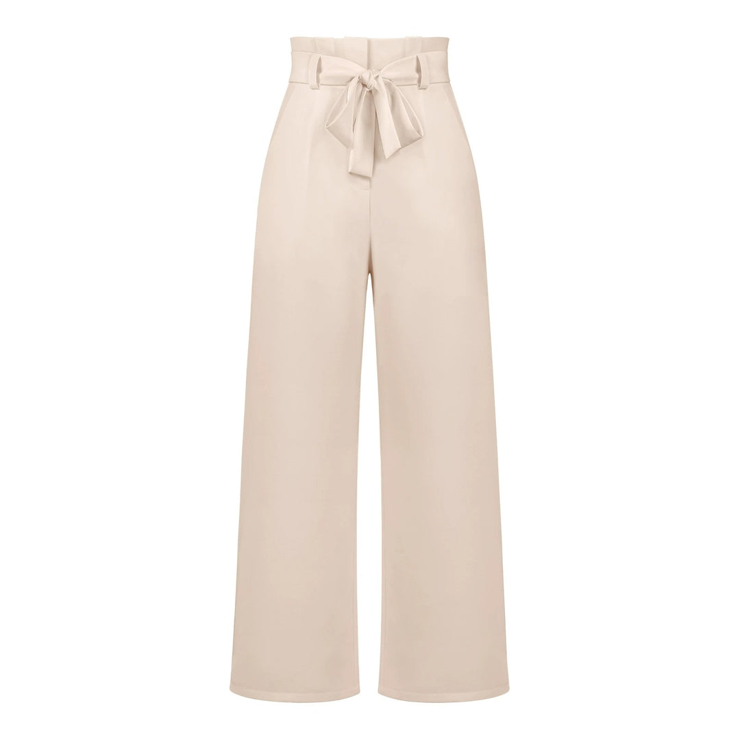 Womens High-Waisted Trousers with Tie Waist Relaxed Fit