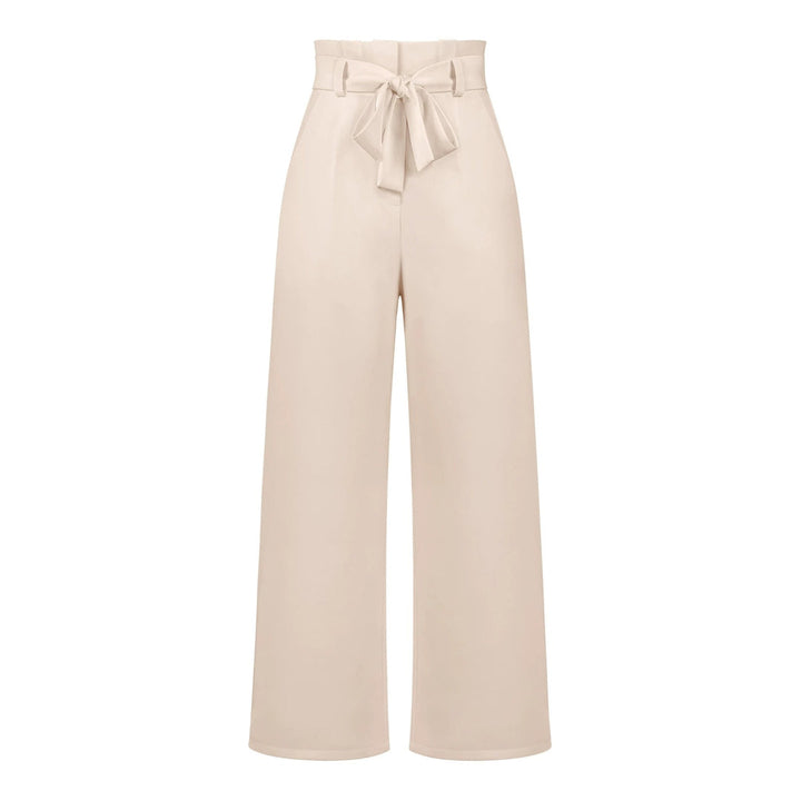Womens High-Waisted Trousers with Tie Waist Relaxed Fit