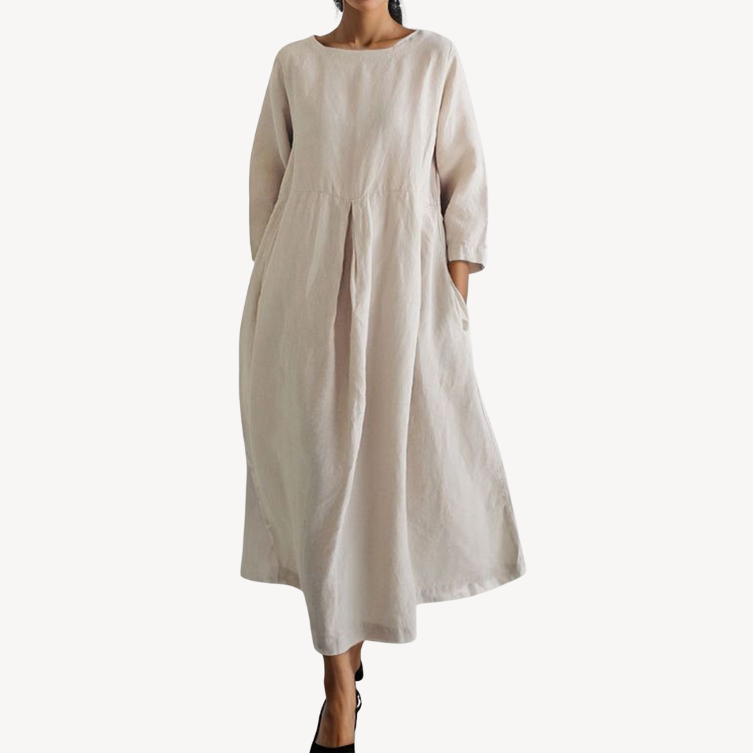 Womens Linen Maxi Dress Casual Loose Fit with Pockets - BritishMode