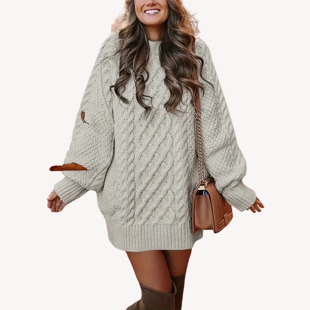 Womens Sweater Dress Cable Knit Long Sleeve - BritishMode
