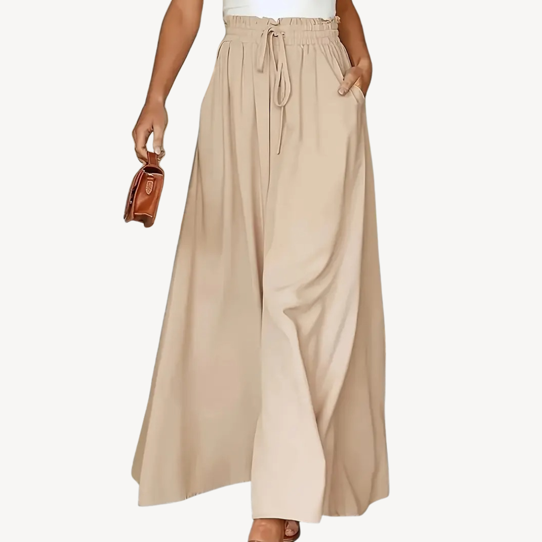 Womens Wide-Leg Trousers with Drawstring Waist - BritishMode