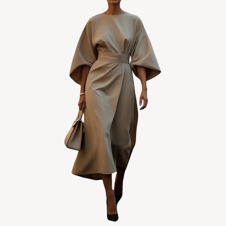 Womens Midi Dress Cotton Belted Fit - BritishMode
