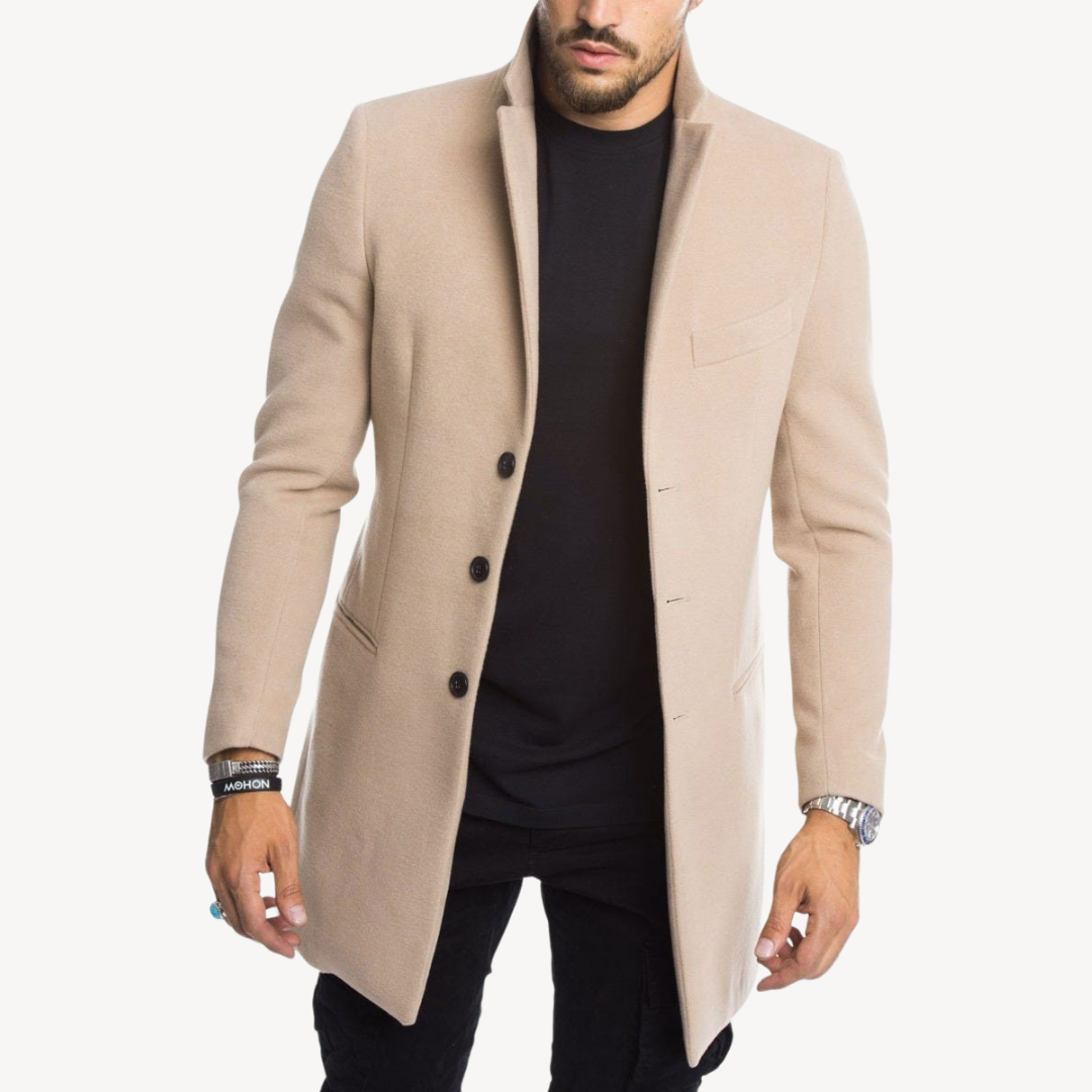 Mens Long Coat Wool Blend Classic Fit - BritishMode