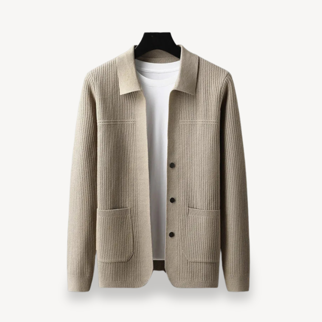 Mens Ribbed Knit Cardigan Relaxed Fit - BritishMode
