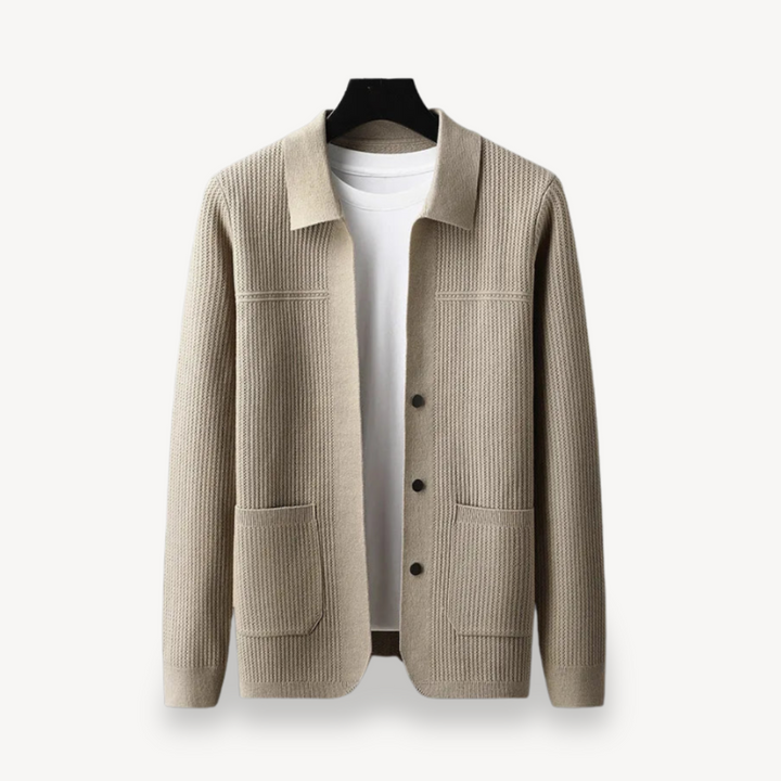 Mens Ribbed Knit Cardigan Relaxed Fit - BritishMode