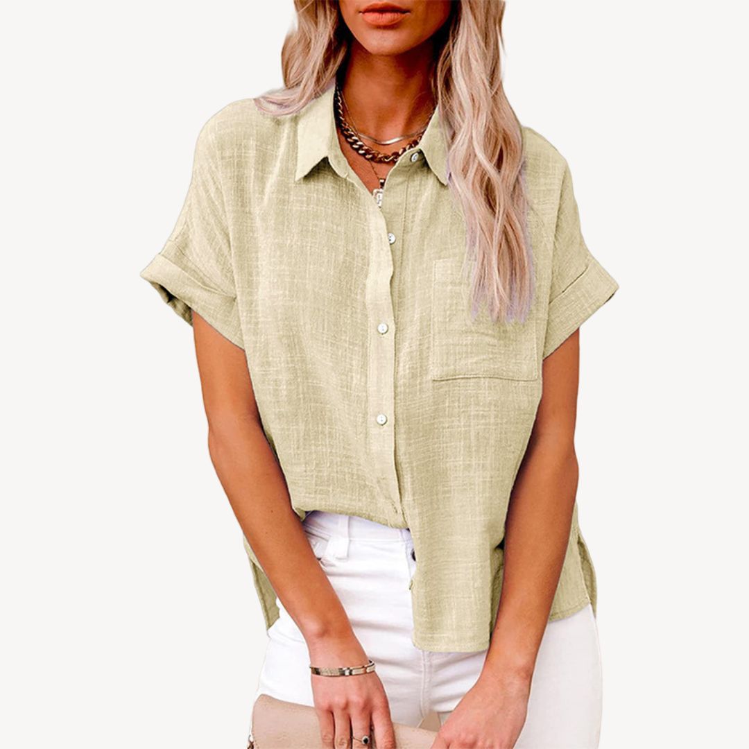 Womens Linen Shirt Short Sleeve Relaxed Fit