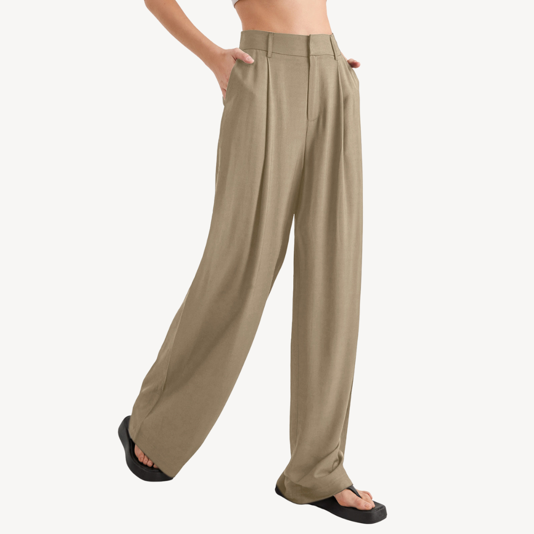 Womens Wide Leg Pants Polyester Pleated - BritishMode