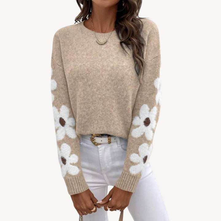 Womens Sweater with Floral Embroidery Regular Fit - BritishMode