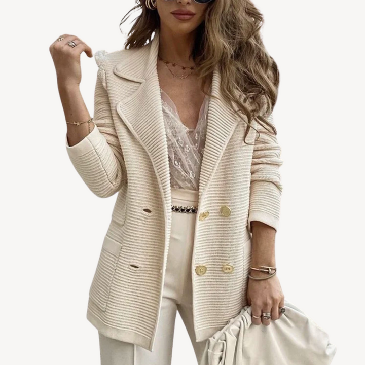 Womens Blazer Jacket Ribbed Knit Tailored Fit