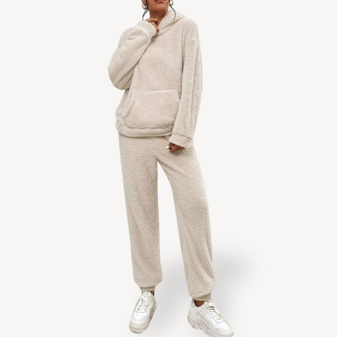 Womens Loungewear Set Plush Fleece Hoodie Relaxed Fit - BritishMode
