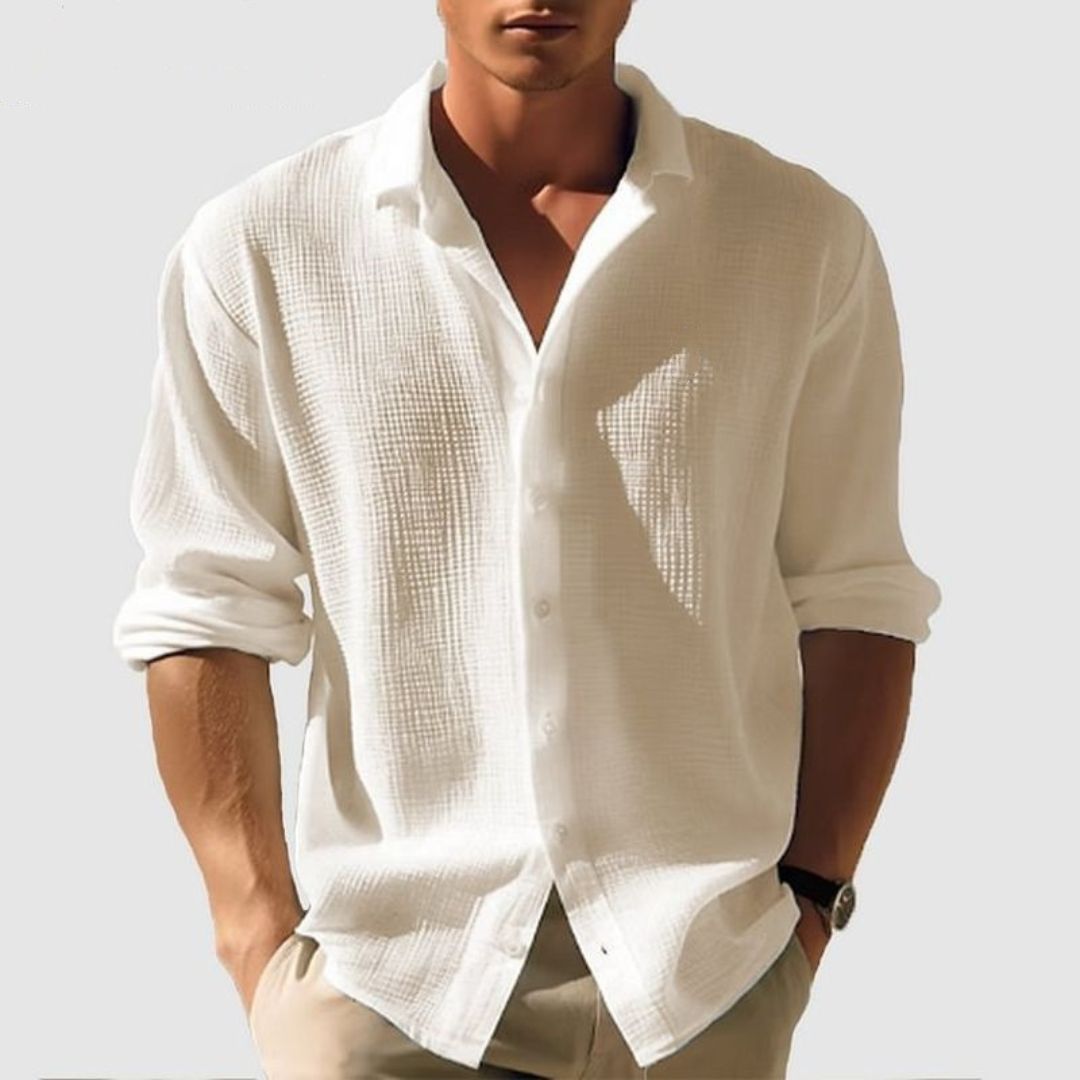 Mens Cotton Shirt Relaxed Fit Long Sleeve - BritishMode