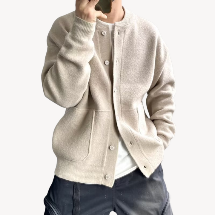 Mens Wool Cardigan Button-Up Classic Fit