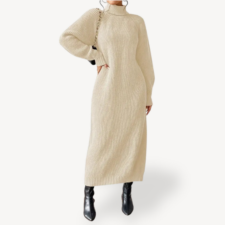 Womens Ribbed Knit Dress Turtleneck Fit - BritishMode