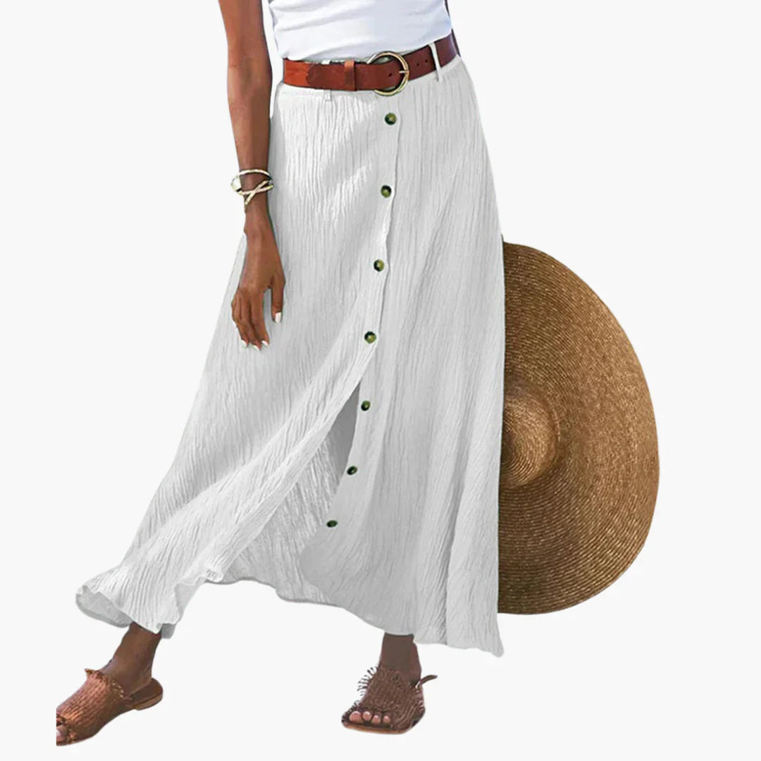 Womens Skirt with Button Front and Elastic Waistband - BritishMode