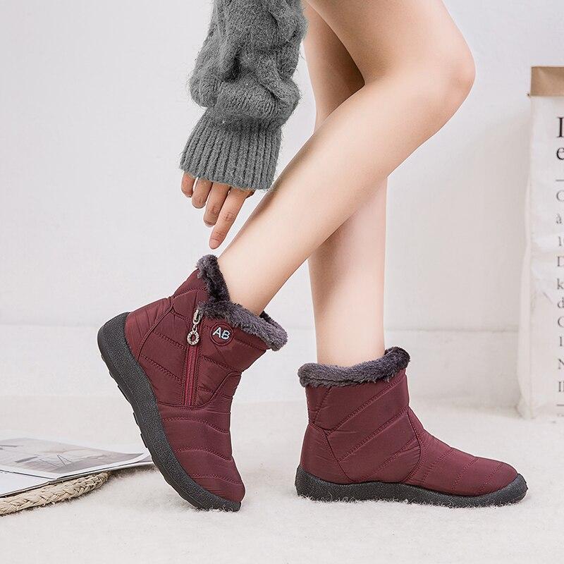 Womens Ankle Boots Leather Waterproof Winter Style