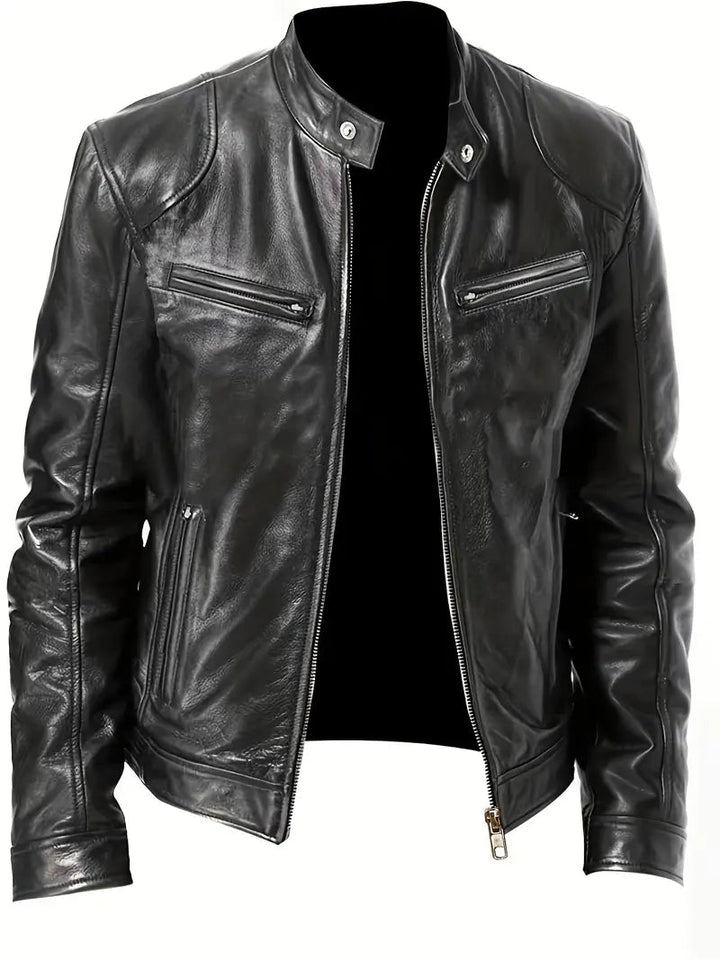 Mens Biker Jacket Synthetic Material Slim Fit - BritishMode
