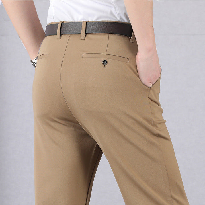 Mens Slim Stretch Trousers with Elastic Waist Comfortable Fit