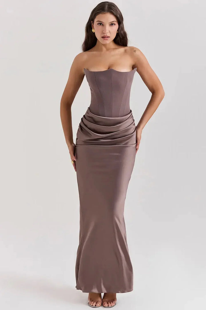 Womens Prom Maxi Dress with Corset Bodice Structured Fit - BritishMode